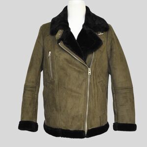 TOPSHOP Women's Moss Green Faux Suede Moto Jacket Size 4